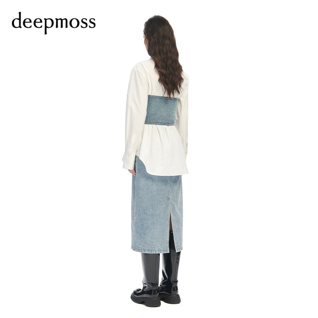 ເສື້ອຍືດ denim ຂອງແມ່ຍິງ deepmoss patchwork