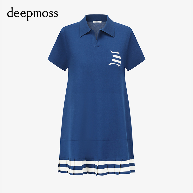 【deepmoss】时尚复古潮流运动少女裙A字女装条纹下摆连衣裙 - 图3