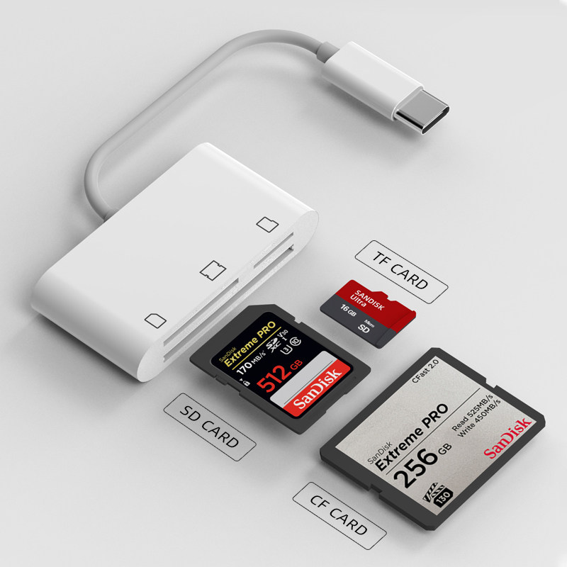 typec读卡器CF/SD/TF内存卡手机转单反相机存储卡适用佳能华为苹果14iphone13promax转换头OTG读取正品多合一