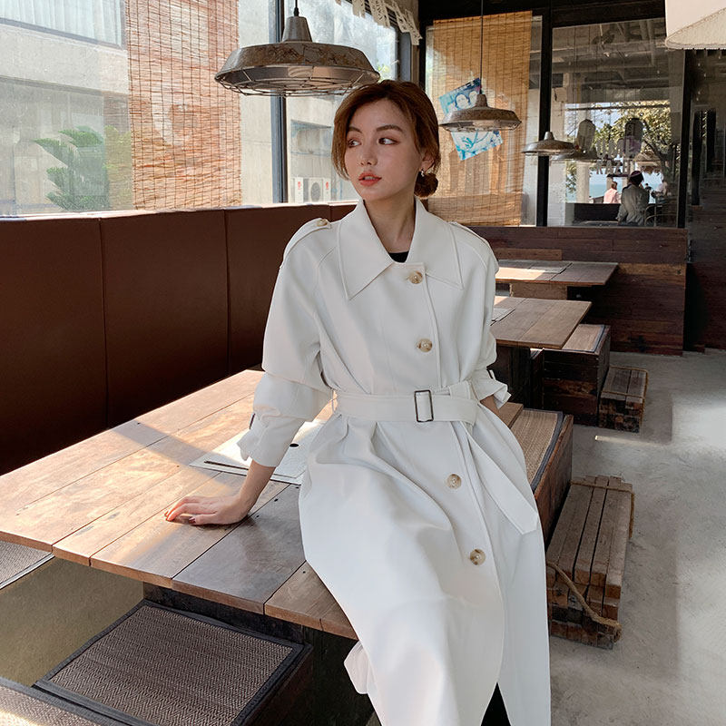 白色中长款春秋2020新款chic风衣 欢喜衣橱风衣