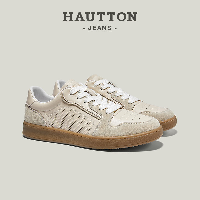 HauttonJeans增高德训鞋男款2025新款真皮运动鞋男士复古休闲板鞋,淘宝优惠券,粉丝福利购,淘宝优惠卷
