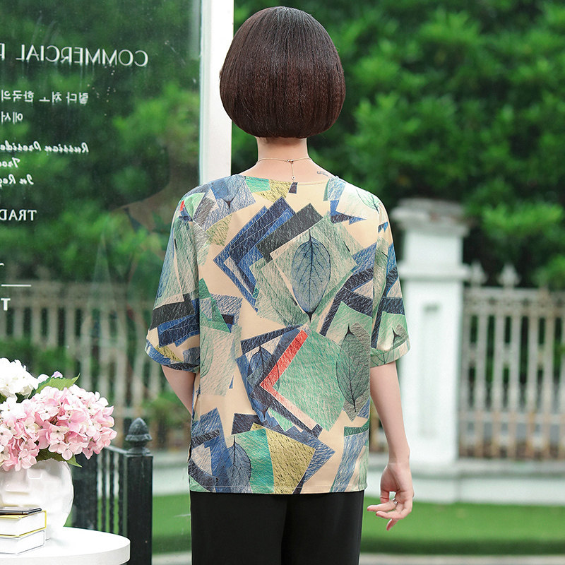 中年女装夏装中袖洋气小衫妈妈t恤 卿蓝中老年女装