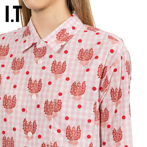 IT CDG tricot COMME des GARCONS女装满幅图案装饰格纹长袖衬衫 - 图3