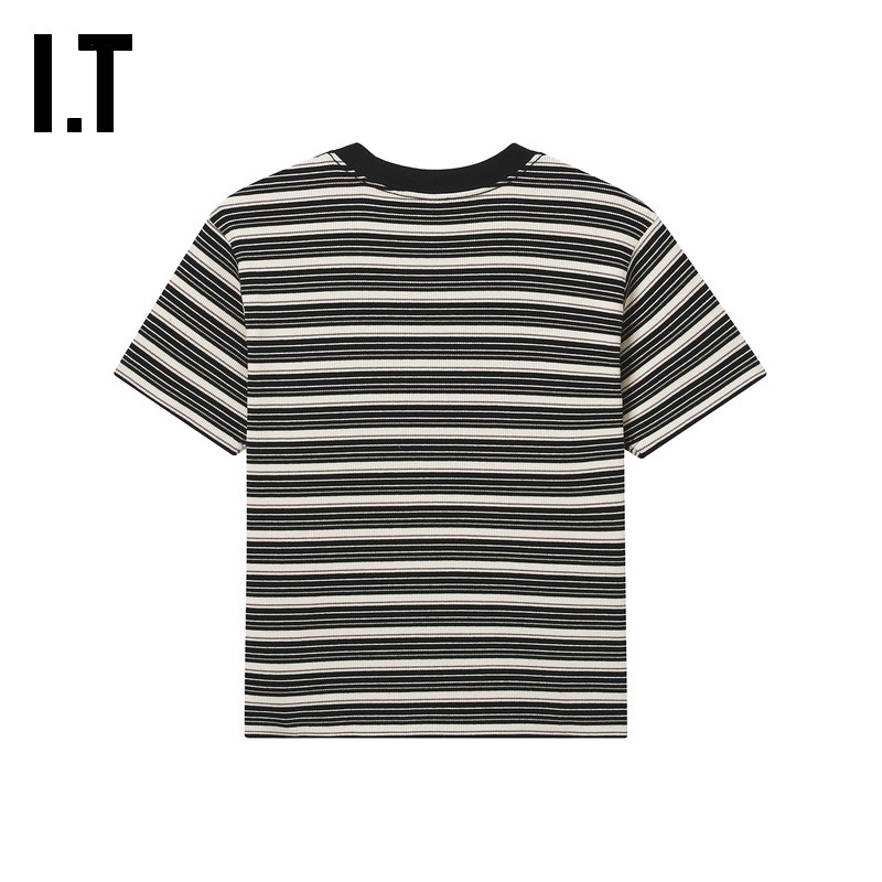 IT WITTH LOVE女装圆领条纹短袖T恤新款青春活力合身上衣1018AUO,淘宝优惠券,粉丝福利购,淘宝优惠卷