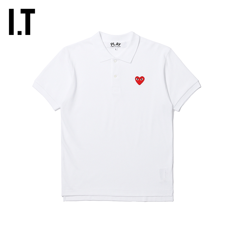 IT CDG PLAY COMME des GARCONS川久保玲男装polo衫红色爱心刺绣 - 图2