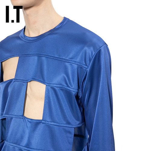 IT CDG COMME des GARCONS HOMME PLUS男装镂空设计圆领长袖T恤 - 图3