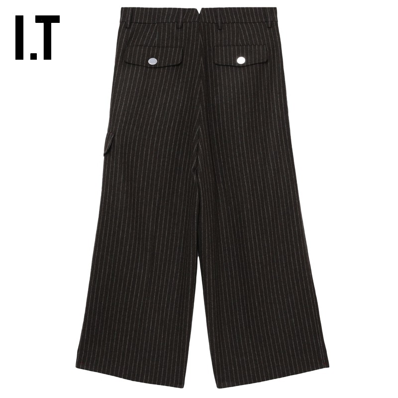 IT AMI男装条纹毛呢七分裤新款复古质感宽松呢子直筒裤O40048MN,淘宝优惠券,粉丝福利购,淘宝优惠卷