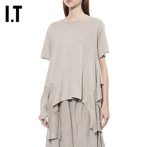 IT CDG COMME des GARCONS女装不规则下摆短袖上衣新款个性解构感 - 图1