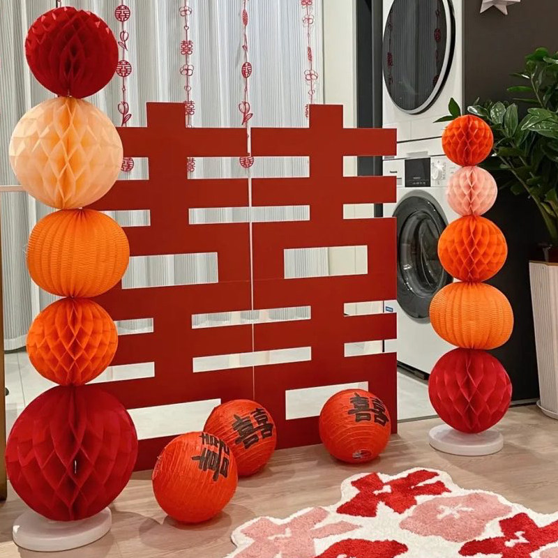 婚房布置套装男女方新房卧室客厅背景墙拉花蜂窝球立柱结婚礼装饰,淘宝优惠券,粉丝福利购,淘宝优惠卷