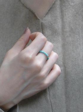 原矿绿松石小米珠素圈南红戒指18k金爆闪珠绿松戒指叠戴百搭文艺