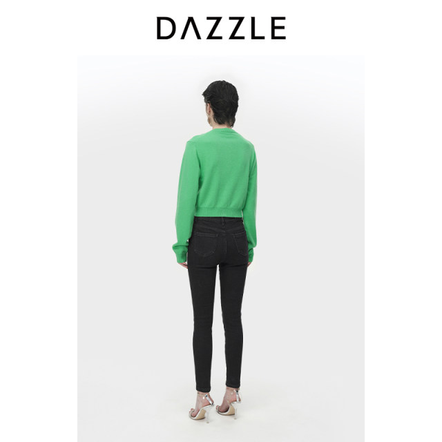 DAZZLE DiSuole cashmere knitted round neck cardigan winter French sweater top for women