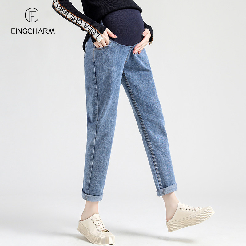 孕妇裤秋季外穿宽松九分裤牛仔裤 茵魅孕妇直筒裤