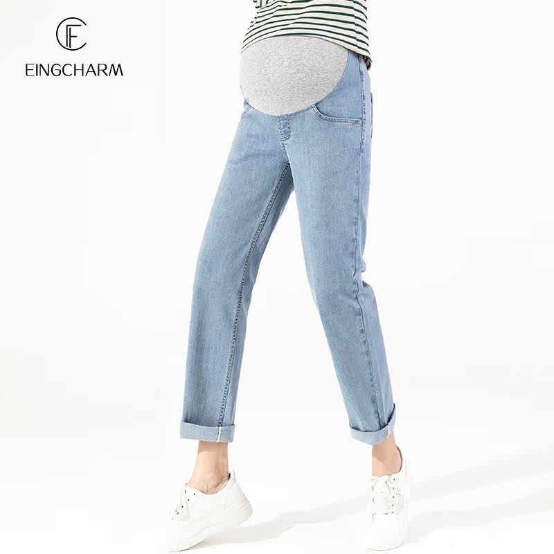 孕妇春款外穿潮妈直筒裤老爹牛仔裤 茵魅孕妇直筒裤