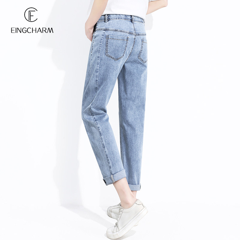 孕妇春季宽松老爹外穿九分牛仔裤 茵魅孕妇直筒裤