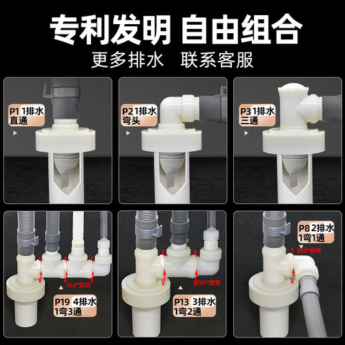 藏龙厨房水槽洗碗机洗菜盆下水管配件三头通排水管三通接头防臭 - 图3