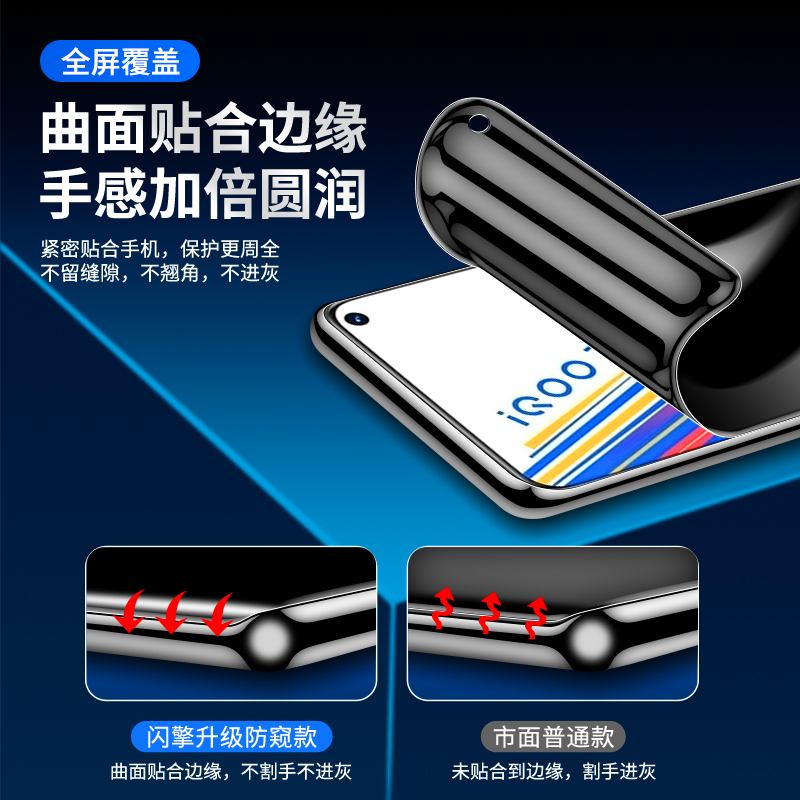 适用iqooz1手机膜z1x防窥膜5G全屏覆盖vivoiqooz1钢化水凝膜防偷窥无白边iq00全包保护iqz1x高清防摔爱酷全包 - 图2