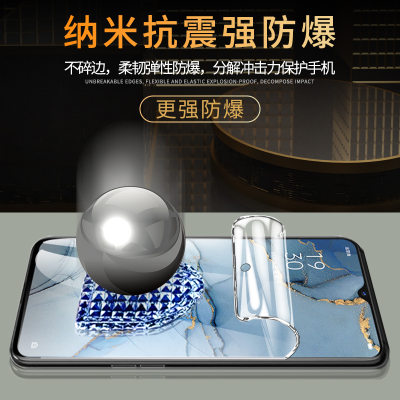 适用opporeno3pro手机贴膜全包边reno3水凝膜曲面全屏全覆盖reno3元气版钢化膜防摔全胶软膜OPPOReno3高清por - 图1