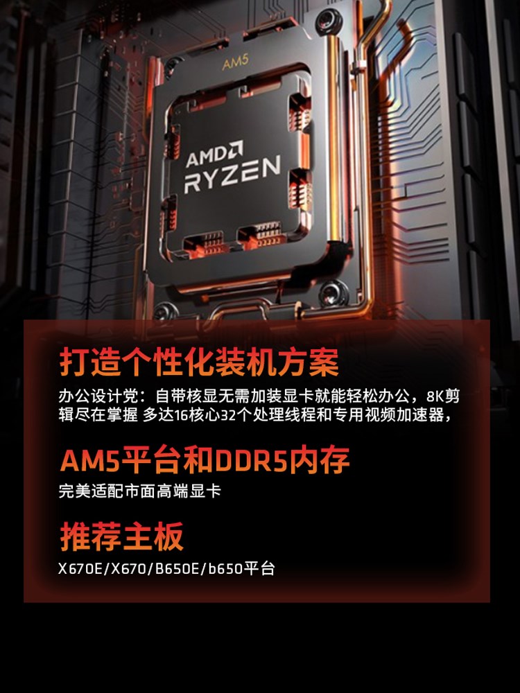 AMD锐龙R5 7500F 7600X R7 7700X 7800X3D R9 7900X散片CPU处理器-图2