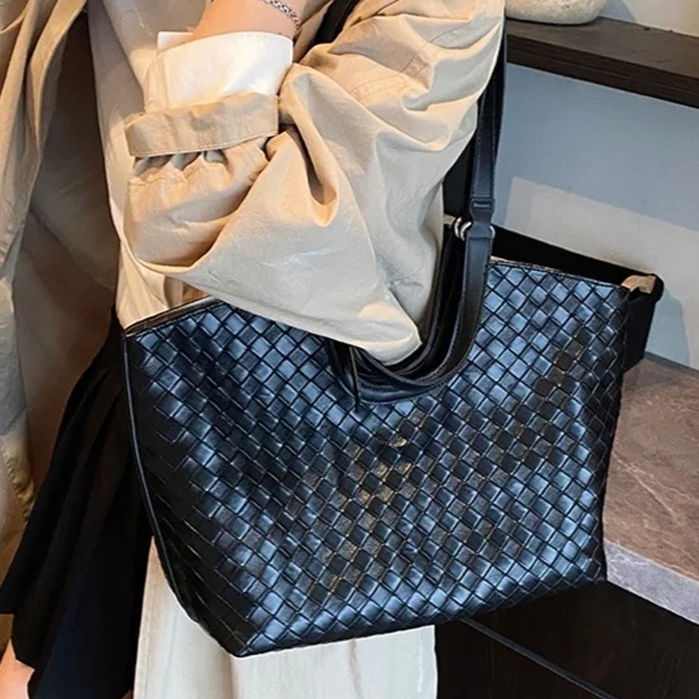 B家手工牛皮编织真皮女包欧洲站时尚大容量腋下托特包手提购物袋,淘宝优惠券,粉丝福利购,淘宝优惠卷