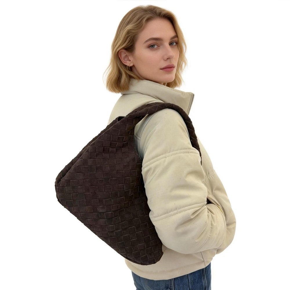 B家手工山羊绒编织真皮女包单肩Campana肩背包麂皮托特包腋下大包,淘宝优惠券,粉丝福利购,淘宝优惠卷