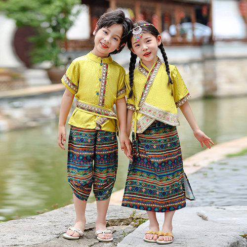 女童夏装套装少数民族风裙子壮族傣族幼儿园六一儿童演出表演服装 - 图1