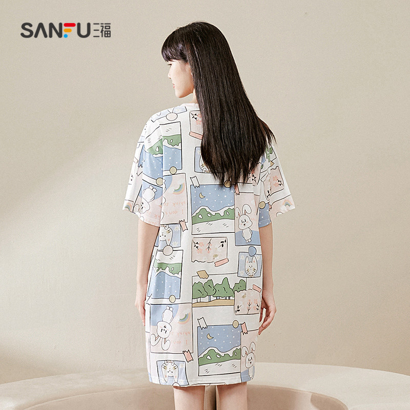 三福卡通睡裙女春棉质外穿ip连衣裙 三福outlets店睡裙