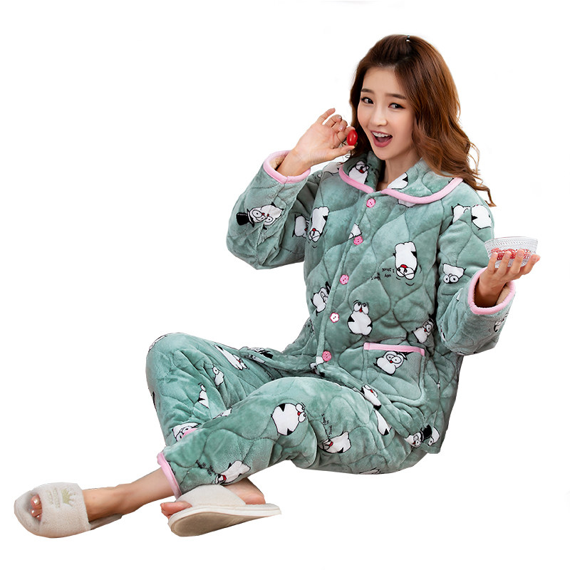 秋冬季三层加绒珊瑚绒可外穿睡衣 彤麦好睡衣/家居服套装