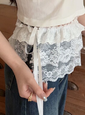 白色蕾丝屁帘女搭配裤子绑系
