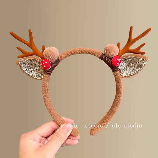 圣诞节金色鹿角发箍女2025新款cos麋鹿装饰品头饰发饰头箍旅行卡