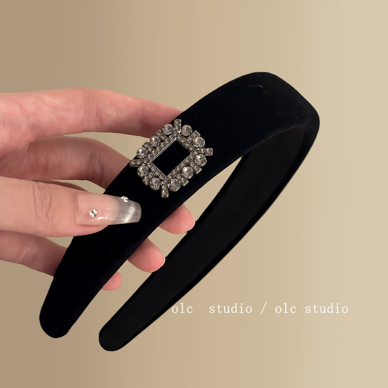 午夜华尔兹~法式黑丝绒方钻发箍女高级感轻奢复古气质头箍盘发器,淘宝优惠券,粉丝福利购,淘宝优惠卷