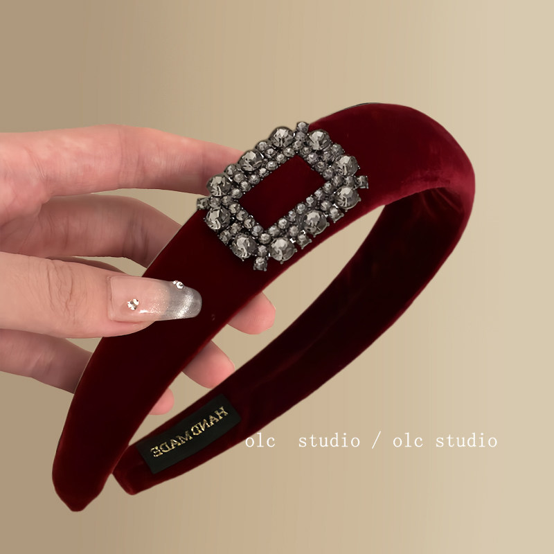 午夜华尔兹~法式黑丝绒方钻发箍女高级感轻奢复古气质头箍盘发器,淘宝优惠券,粉丝福利购,淘宝优惠卷