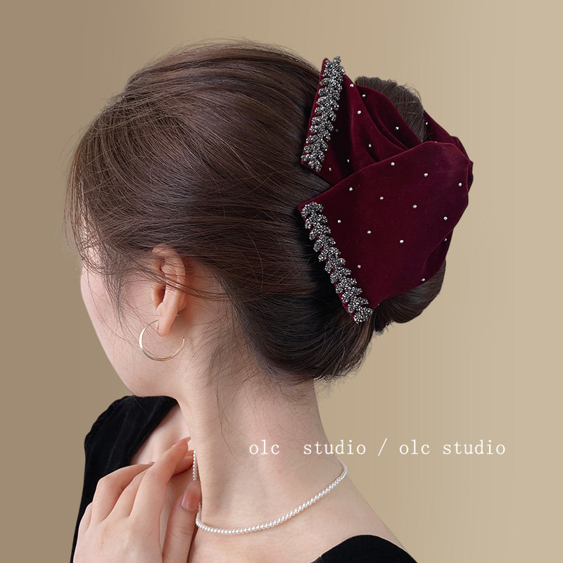 丽嘉小姐~复古红丝绒三角抓夹轻奢气质满天星麦穗水钻鲨鱼夹发饰,淘宝优惠券,粉丝福利购,淘宝优惠卷