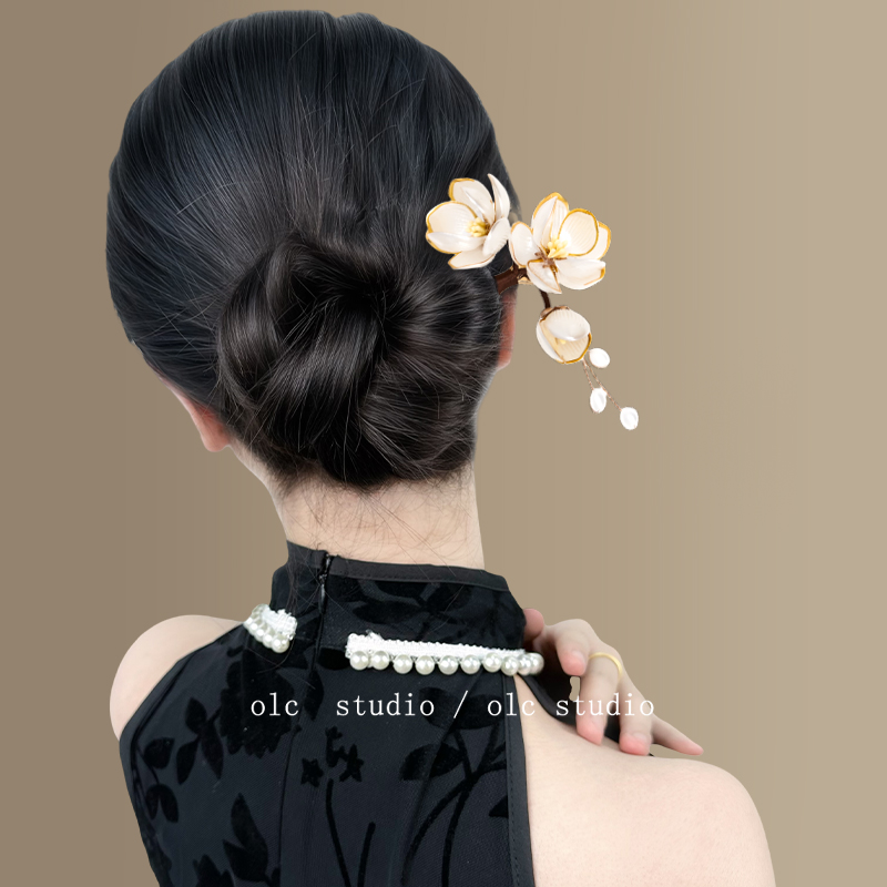 琼花逸雅情!新中式玉兰花u型发簪女2025新款高端发夹旅行发卡女 - 图2