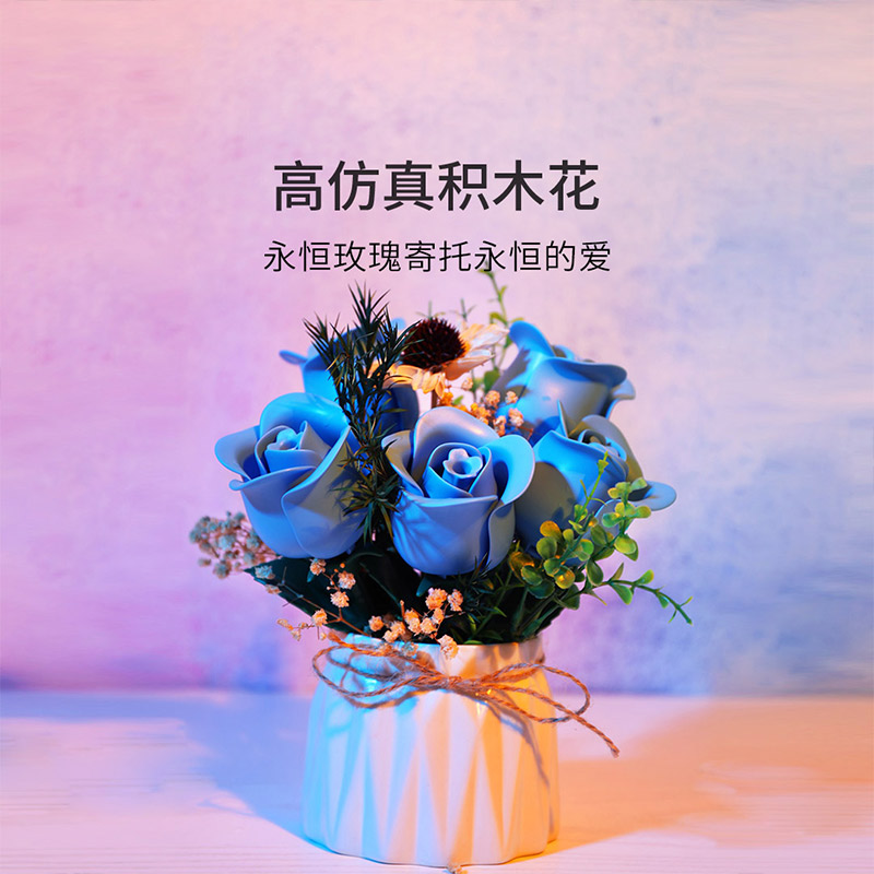 ONEBOT积木玫瑰花颗粒仿真拼装花束ins摆件女生创意生日告白礼物 - 图1