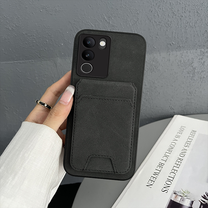 带卡包适用于vivos19手机壳s18pro新款s17e保护套s12 Pro素皮s15全包防摔s9e皮质s16外壳vivis男款皮革por女 - 图0