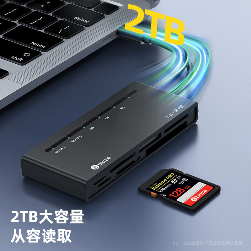 毕亚兹typec读卡器sd卡多功能合一万能高速存储转换器tf/cf/ms/xd内存卡手机电脑两用otg单反相机大卡七合一