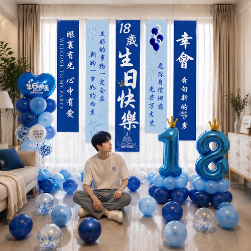 成人礼18岁生日快乐仪式感男孩女孩气球条幅挂布氛围装饰场景布置 - 图0