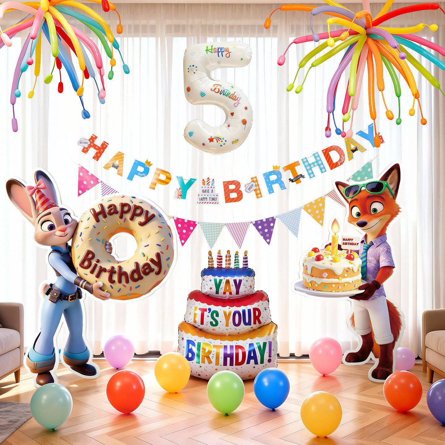 疯狂动物城生日布置KT板场景装饰男女孩周岁气球派对氛围感背景墙,淘宝优惠券,粉丝福利购,淘宝优惠卷
