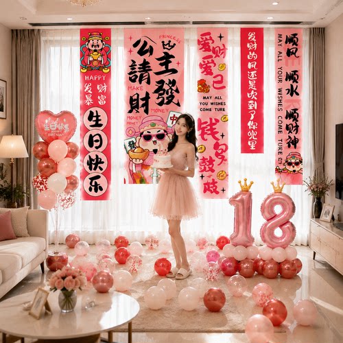 成人礼18岁生日快乐仪式感男孩女孩气球条幅挂布氛围装饰场景布置 - 图1