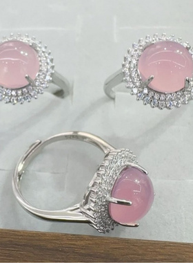 S925纯银高冰粉玉髓鸽子蛋戒