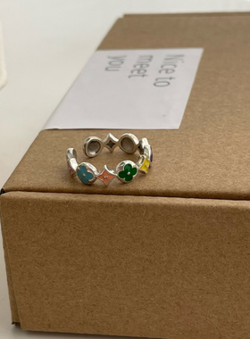 S925纯银彩釉四叶草戒指