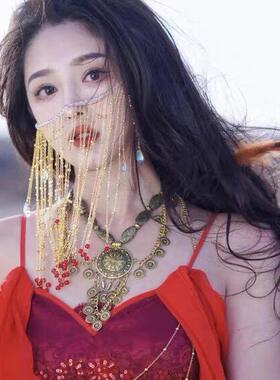 汉服古风面帘遮脸表演发饰仙面纱脸链古装配饰异域风情敦煌头纱女