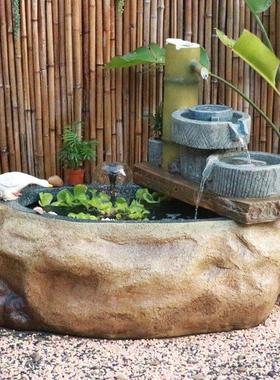 假山喷泉流水景观鱼缸鱼池水池水缸花园庭院露台阳台造景装饰摆饰