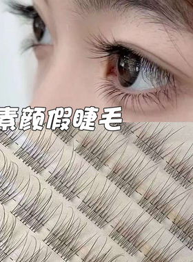 无梗免胶鱼尾透明婴儿弯假睫毛自然分段单簇妈生日常素颜新手仿真