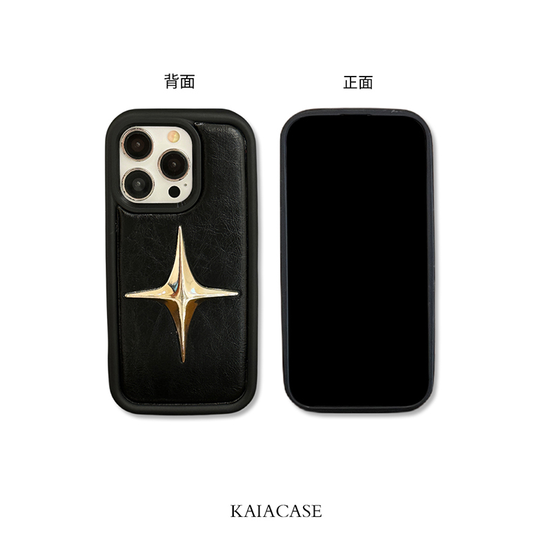 kaia 潮牌简约超酷四角星适用苹果15promax手机壳iphone14新款12黑色皮质11男女14pro创意13promax防摔手机套 - 图2