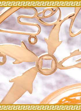 麦玲玲吉庆堂金之光-财运许愿球添财吉祥黑曜石开运竹水晶球摆件