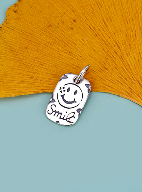 首饰笑脸smile老花长方材料吊坠