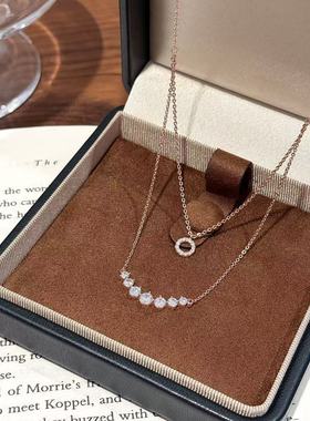 微笑双层超闪项链女简约时尚镶锆石锁骨链高级感精致气质时尚项链