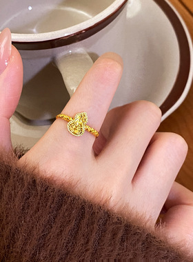 秋冬金色碎碎冰葫芦开口戒指女复古轻奢高级感食指戒小众设计配饰