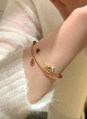 18k真金电镀锆石滴油小马吊坠手链本命年百搭手环轻奢高级感手饰